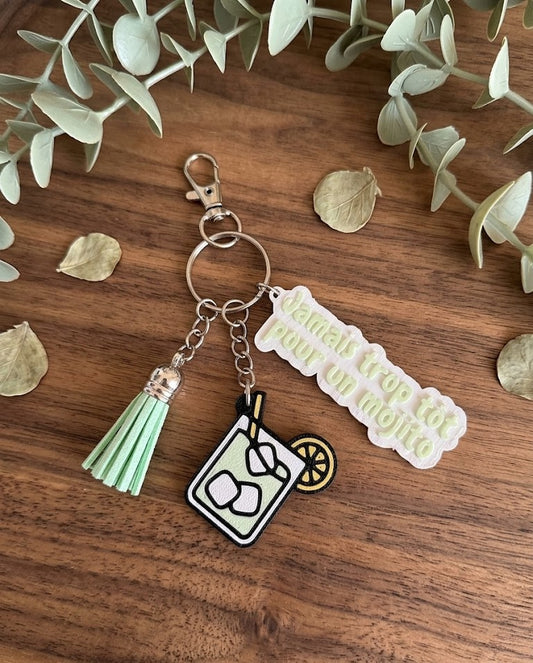 Porte-Clés "Jamais trop tôt pour un Mojito" – L'Accessoire Indispensable de l'Apéro Chic