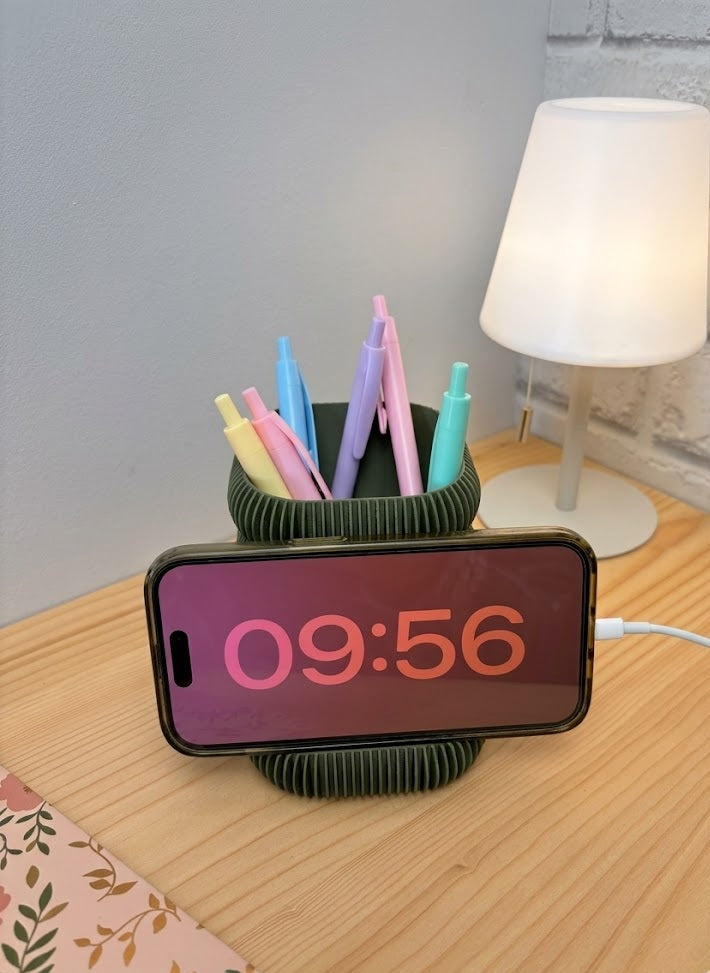 Organisateur de Bureau "Duo" – Porte-Stylo &amp; Support Smartphone au Design Architectural