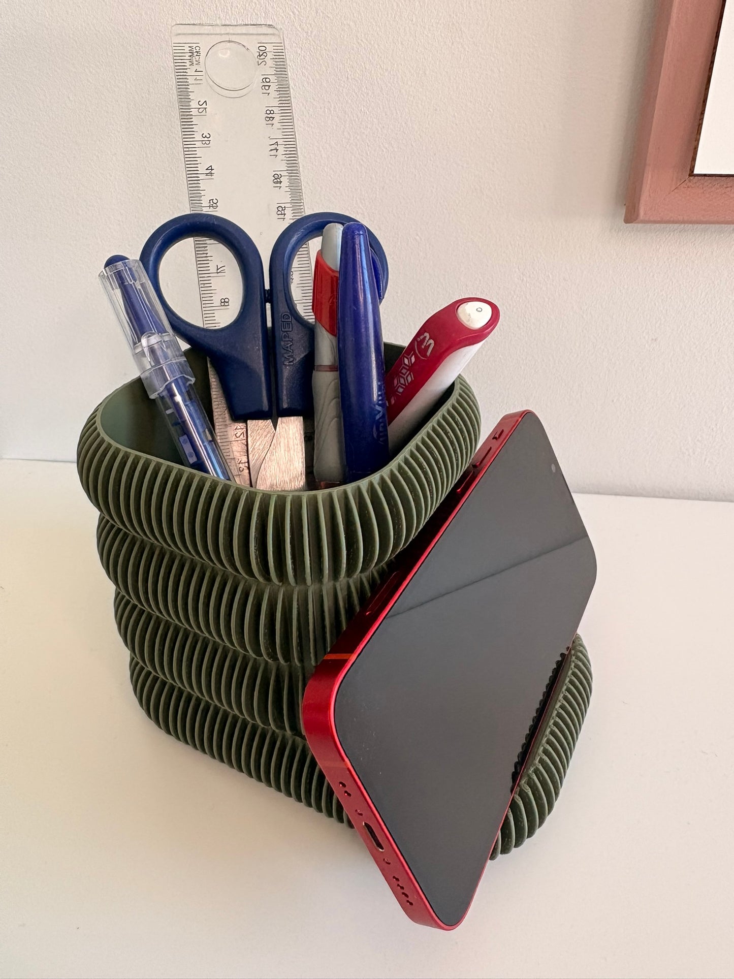 Organisateur de Bureau "Duo" – Porte-Stylo &amp; Support Smartphone au Design Architectural