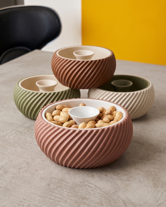 Bol à Pistaches &amp; Cacahuètes "Spirale" – Coupe Apéritif Ingénieuse avec Vide-Coques Amovible