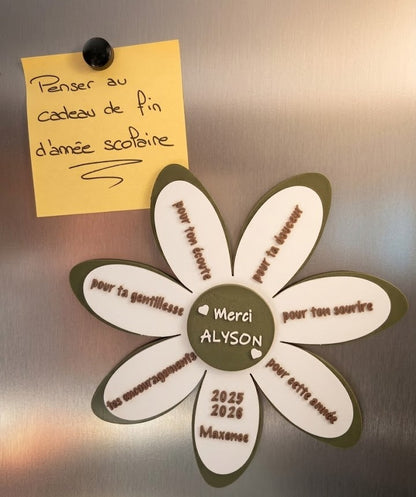 Magnet Fleur "Merci" Personnalisé – Le Souvenir de Fin d'Année Scolaire Inoubliable