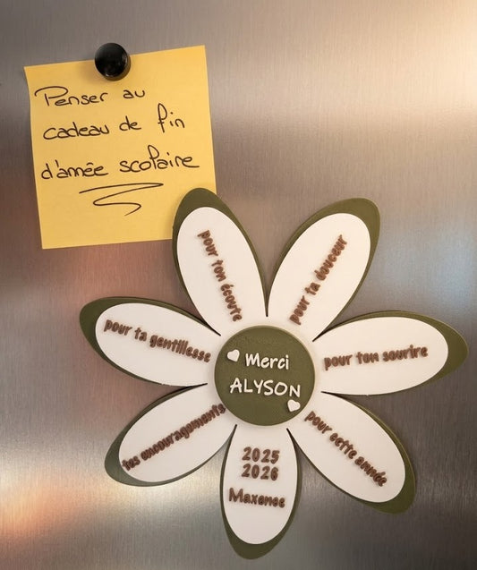 Magnet Fleur "Merci" Personnalisé – Le Souvenir de Fin d'Année Scolaire Inoubliable